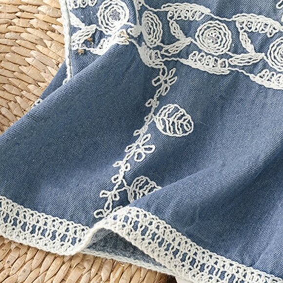 Embroidered Button Up V-Neck Vest Coat - Picture 5 of 6
